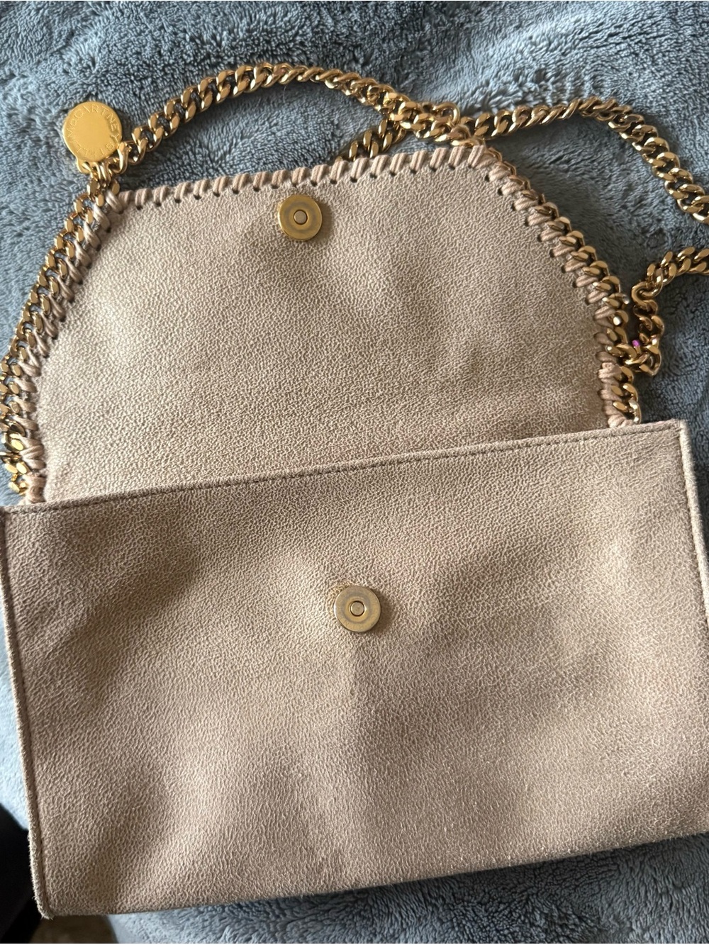 Stella McCartney Falabella Fold Over Crossbody Clutch in Champagne - Picture 2 of 6